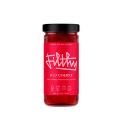Filthy Red Maraschino Cherries with long stems for elegant cocktails