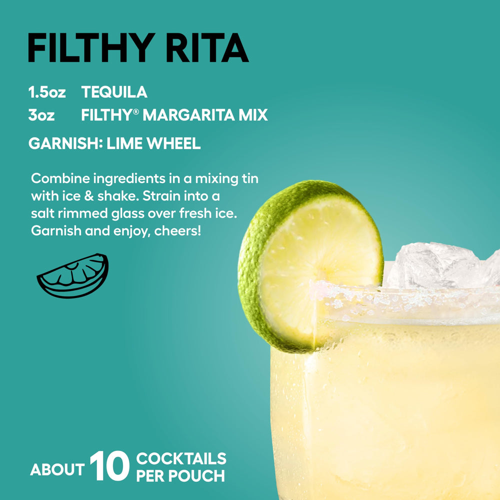 Filthy Food Margarita Mix cocktail glass with salted rim