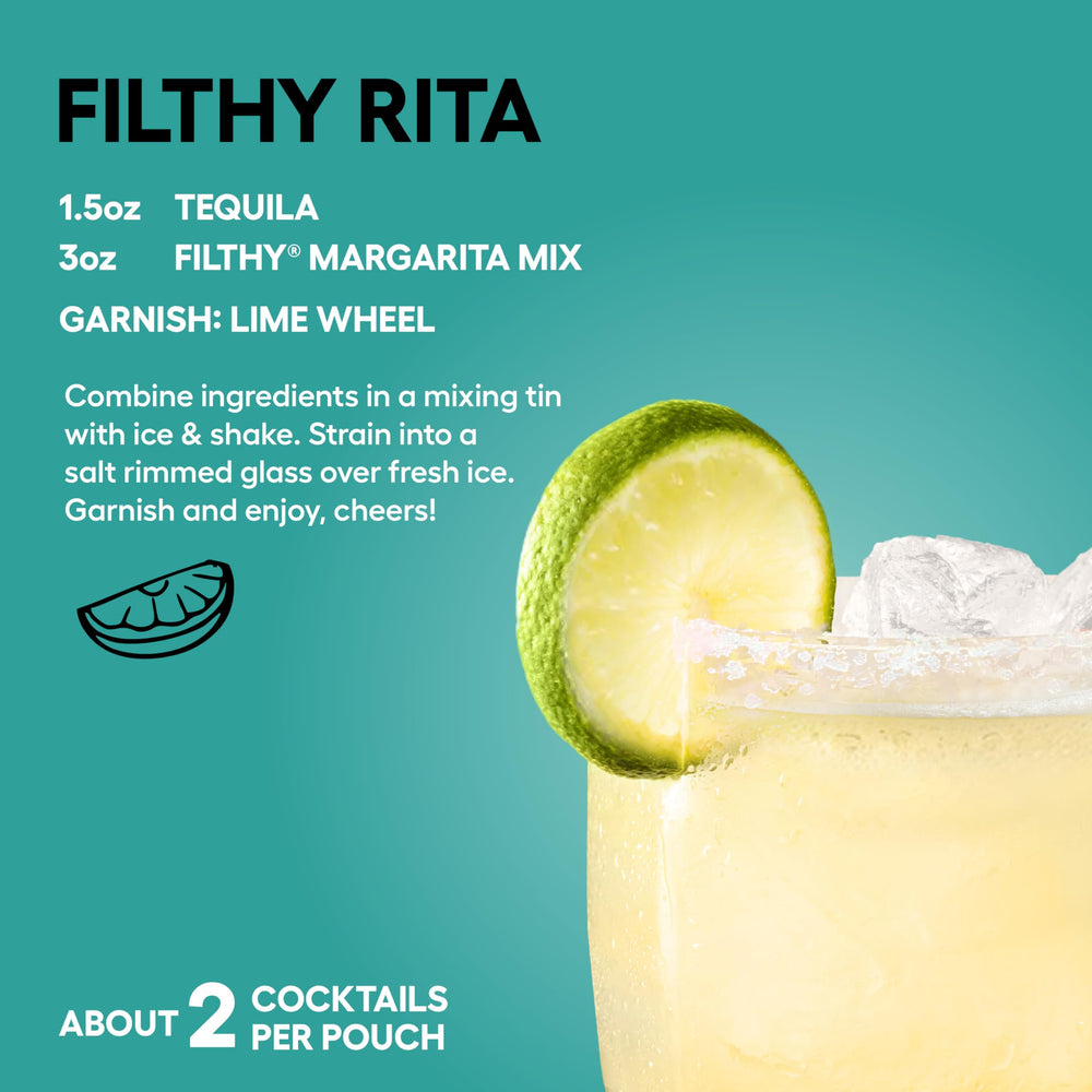 Filthy Food Margarita Mix Florida-lime-juice emphasizes bright citrus flavor in every sip.