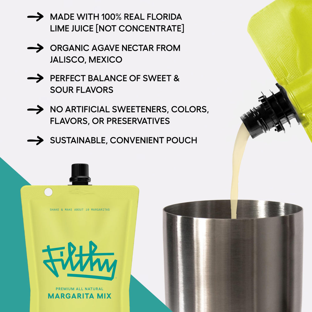 Filthy Food Margarita Mix ingredients highlighted by real Florida lime juice