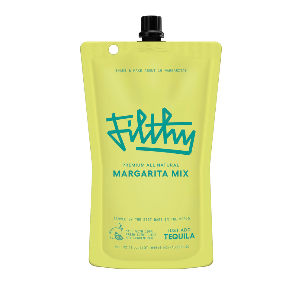 Filthy Food Margarita Mix pouch front, premium all-natural cocktail base for home bars.