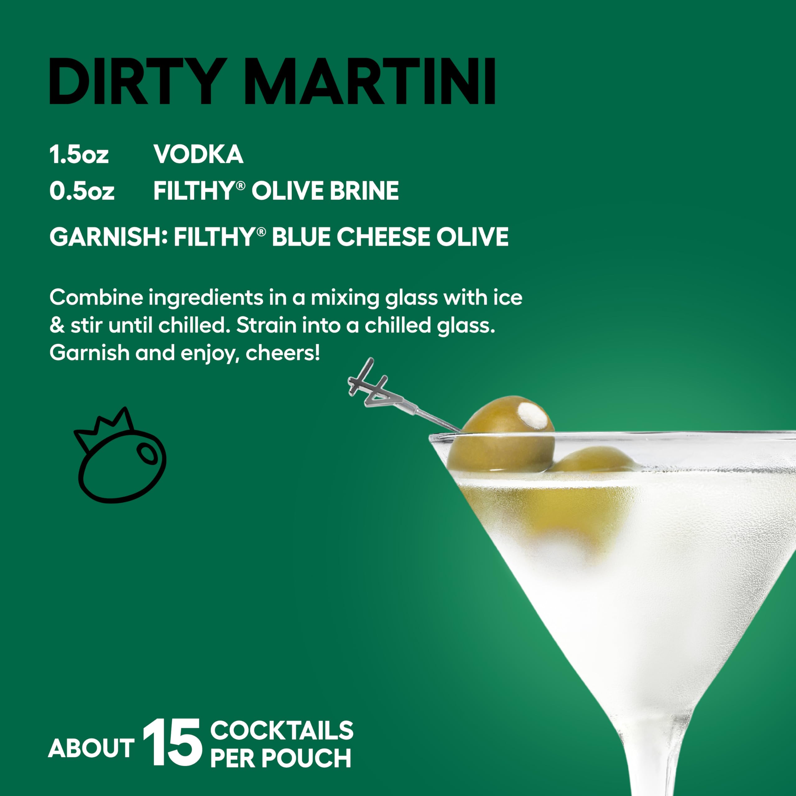 Filthy Food olive brine label on pouch communicates quality