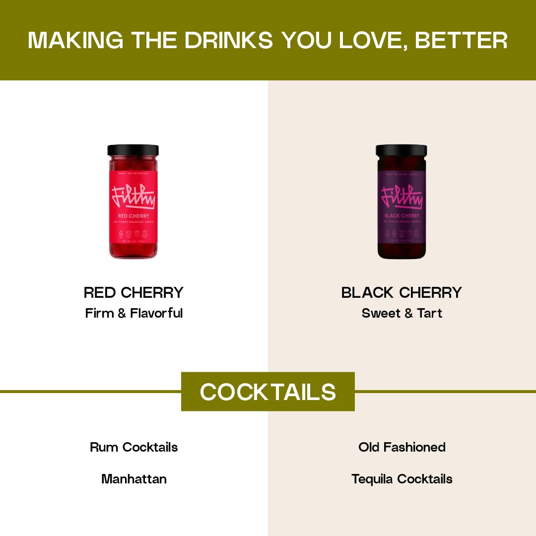 Filthy Food premium cherries on display, inviting guests to try a refined cocktail enhancement.