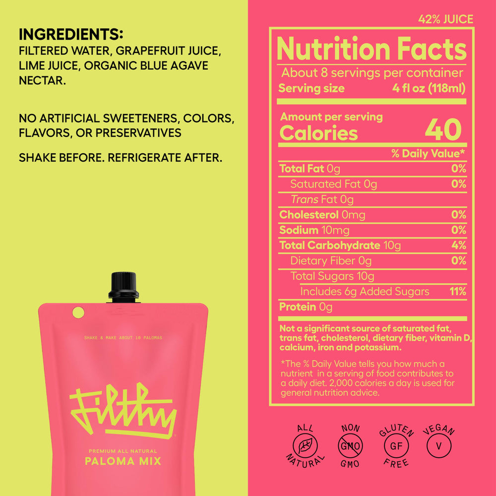 Filthy Paloma Mix highlights ruby red grapefruit for fresh citrus.