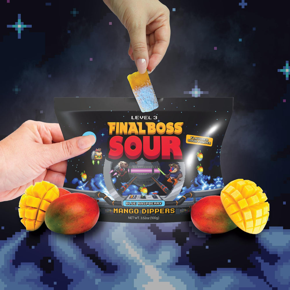 Final Boss Blue Raspberry packaged candy collection invites nostalgia and bold snacking.