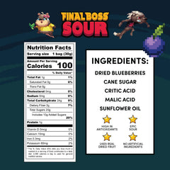 Final Boss Sour Blueberry Level 3 pouch-closeup highlights real fruit flavor.