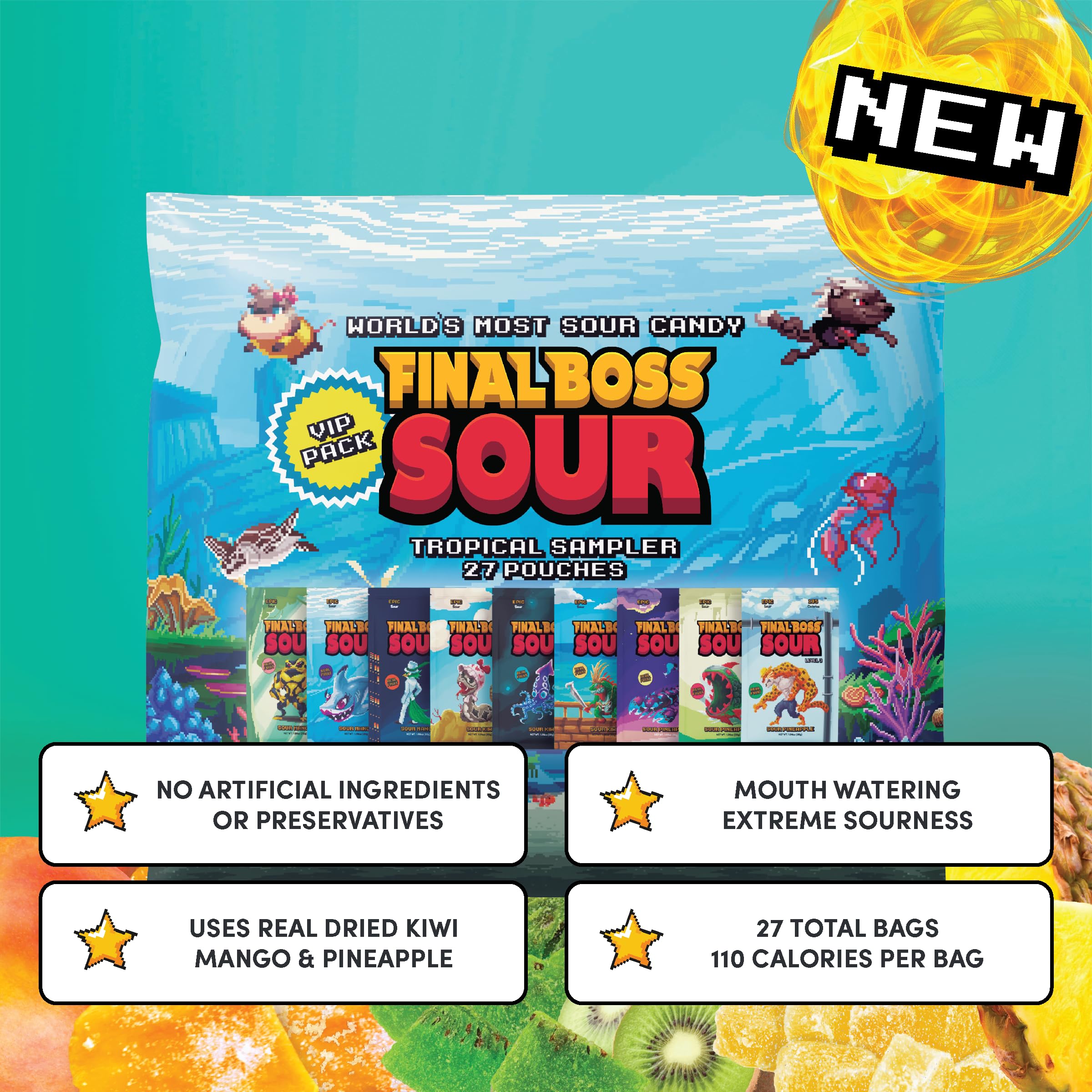 Final Boss resealable pouch collection ready for travel.