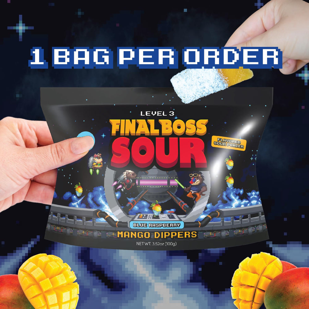 Final Boss dried mango coating highlights real fruit taste with a punchy sour kick.