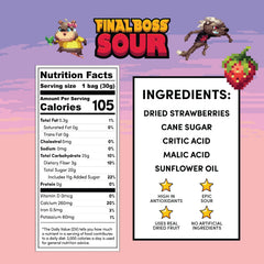 Final Boss Sour Strawberries 10-pack back view, informative packaging