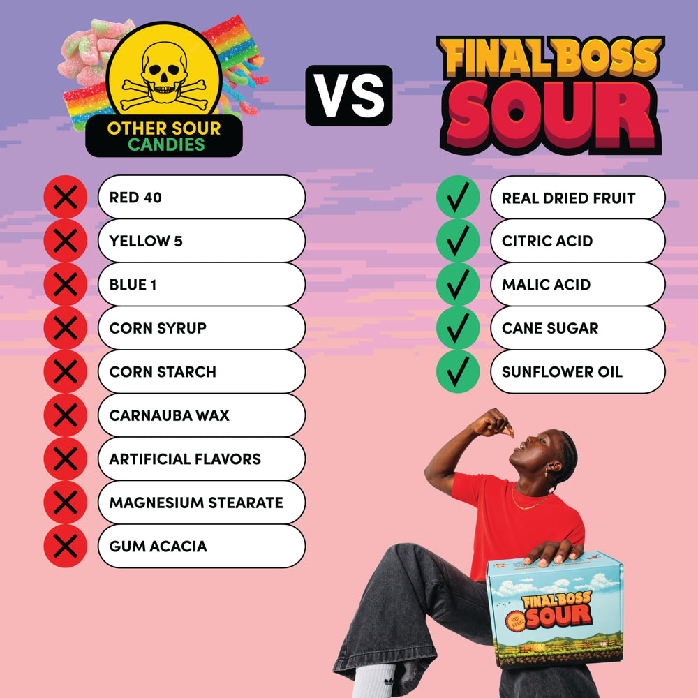 Final Boss Sour Strawberries fruit chews close-up highlighting chewy texture