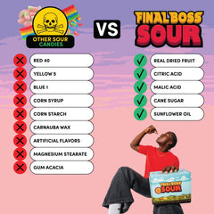 Final Boss Sour Strawberries fruit chews close-up highlighting chewy texture