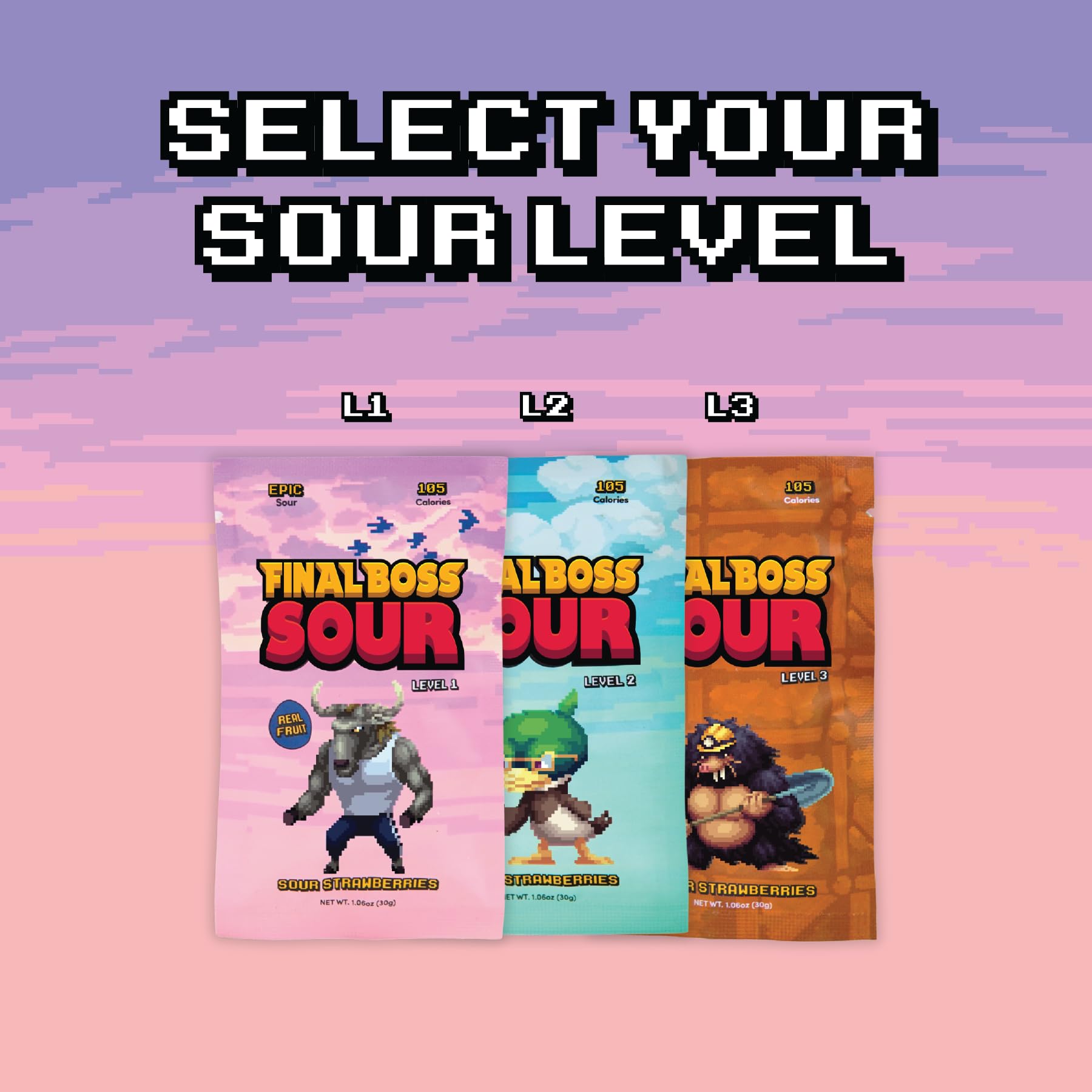 Final Boss Sour Strawberries open pack close-up showing real dried fruit bits