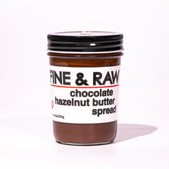 Fine & Raw Chocolate Hazelnut Butter Spread jar for toast and snacks.