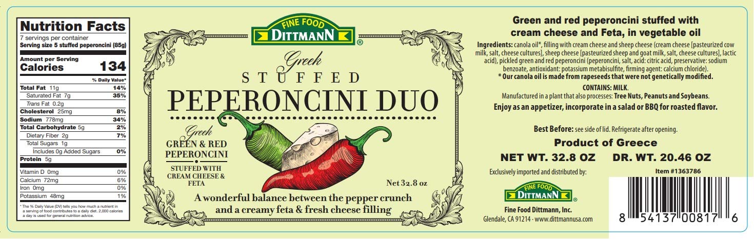 Fine Food Dittmann green and red peperoncini on a platter for antipasti.