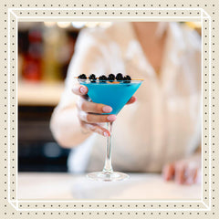 Finest Call Blue Curaçao label close-up communicates consistent flavor and quality.