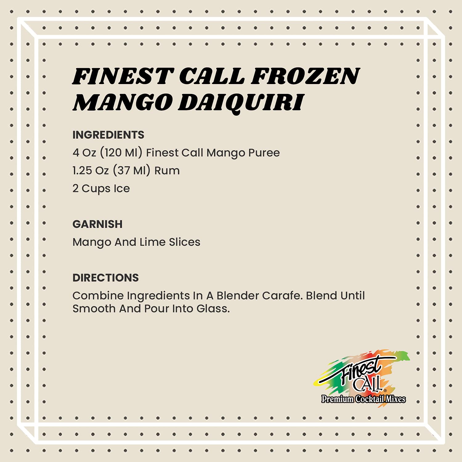 Finest Call Mango Puree label close-up highlights premium quality.