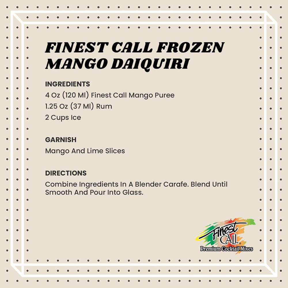 Finest Call Mango Puree label close-up highlights premium quality.
