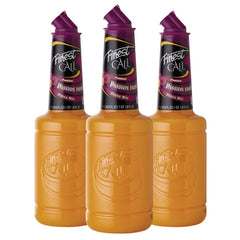 Finest Call passion fruit puree bottle close-up for vibrant cocktail preparation.