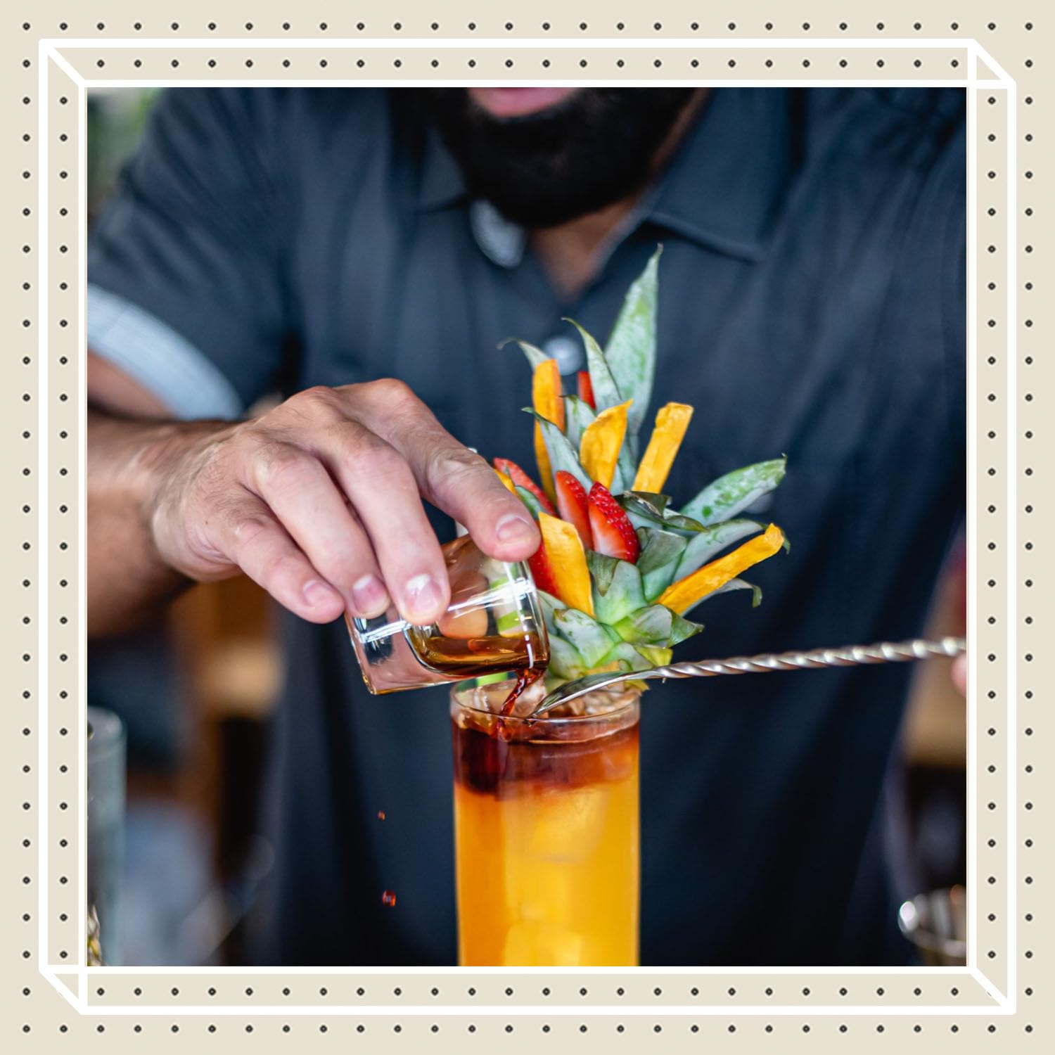 Finest Call puree shows rich color enhancing tropical drinks.