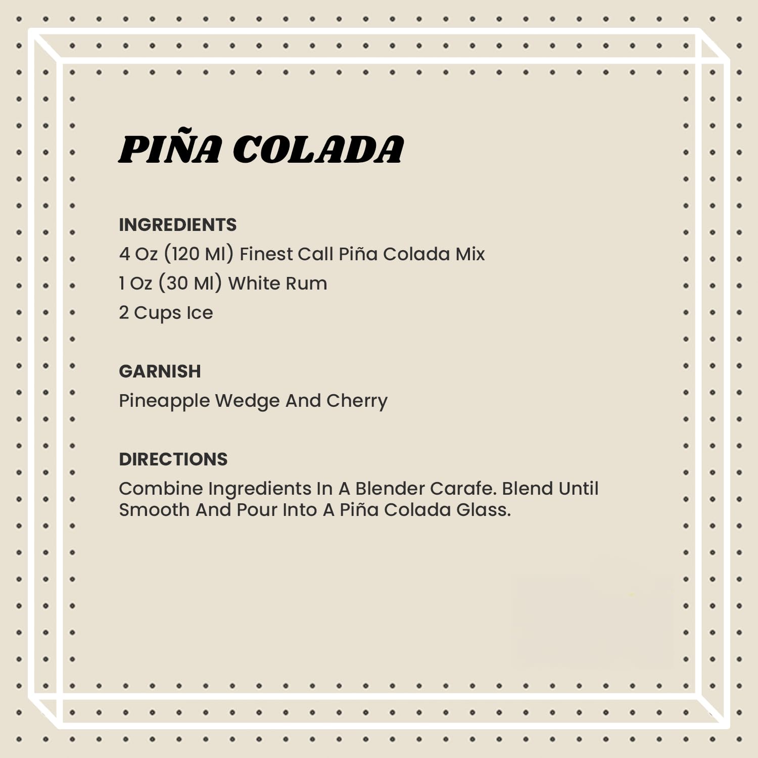 Finest Call Pina Colada hero shot highlights creamy texture and tropical aroma.