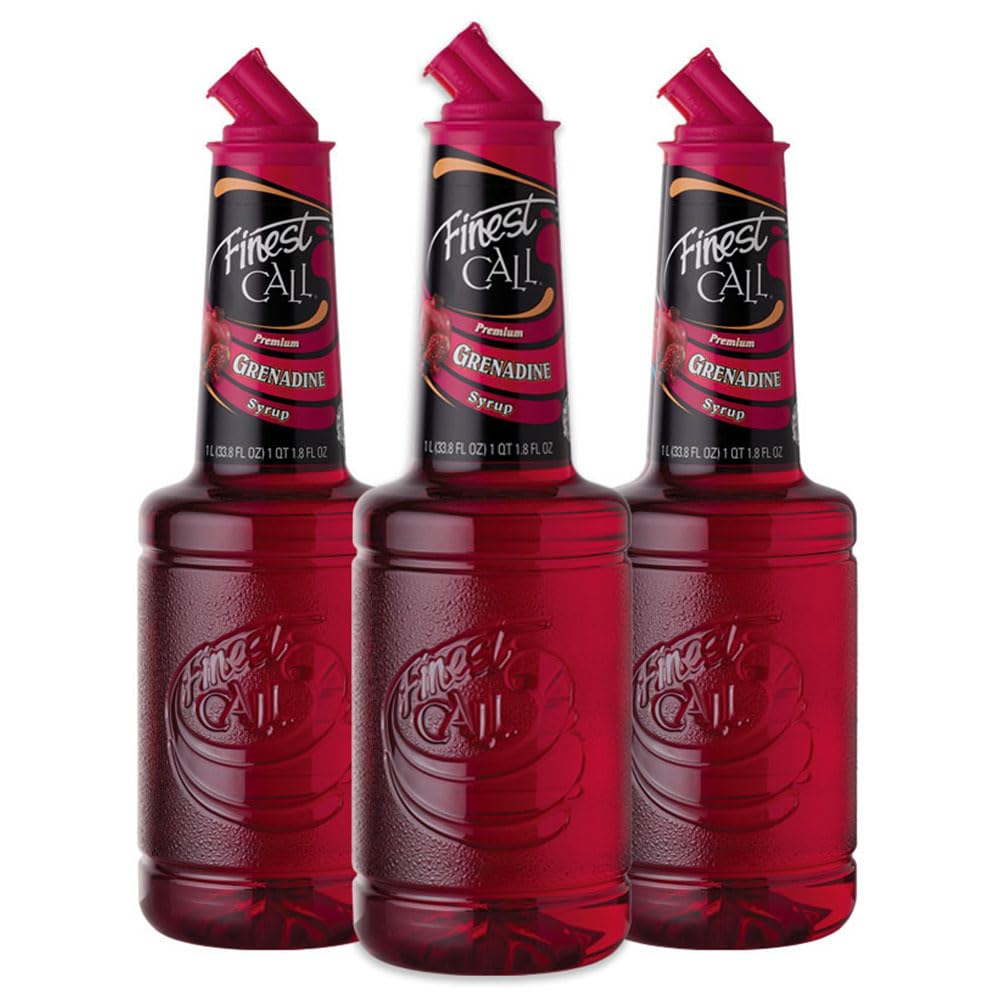Finest Call Grenadine bottle pour for precise, quick cocktail prep