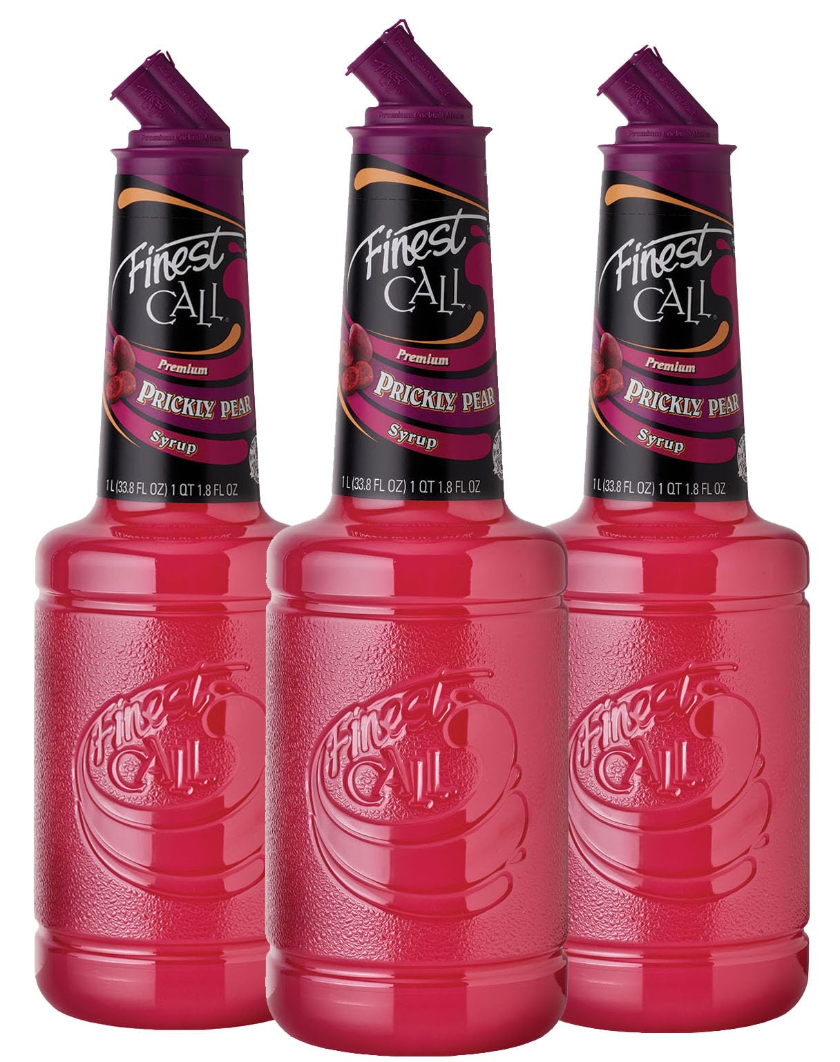 Finest Call prickly pear syrup bottle for vibrant cocktails and mocktails.