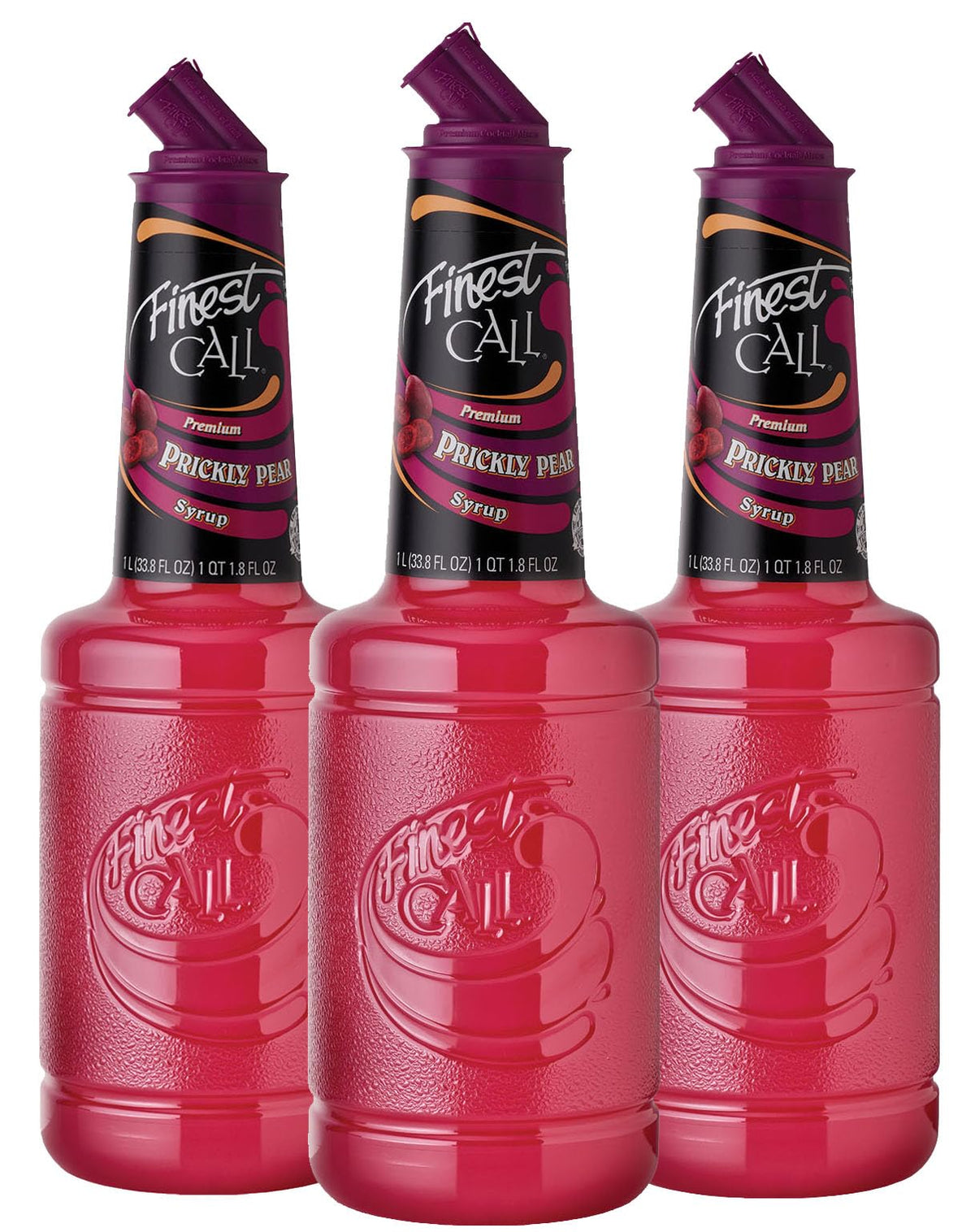Finest Call prickly pear syrup bottle for vibrant cocktails and mocktails.