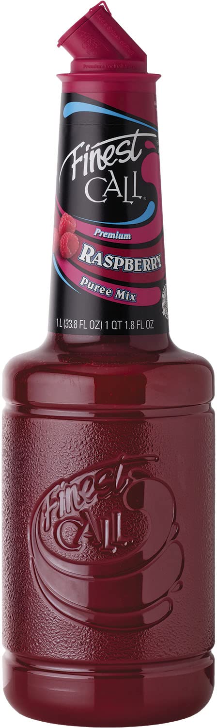 Finest Call Raspberry Puree Drink Mix bottle ready for cocktails.