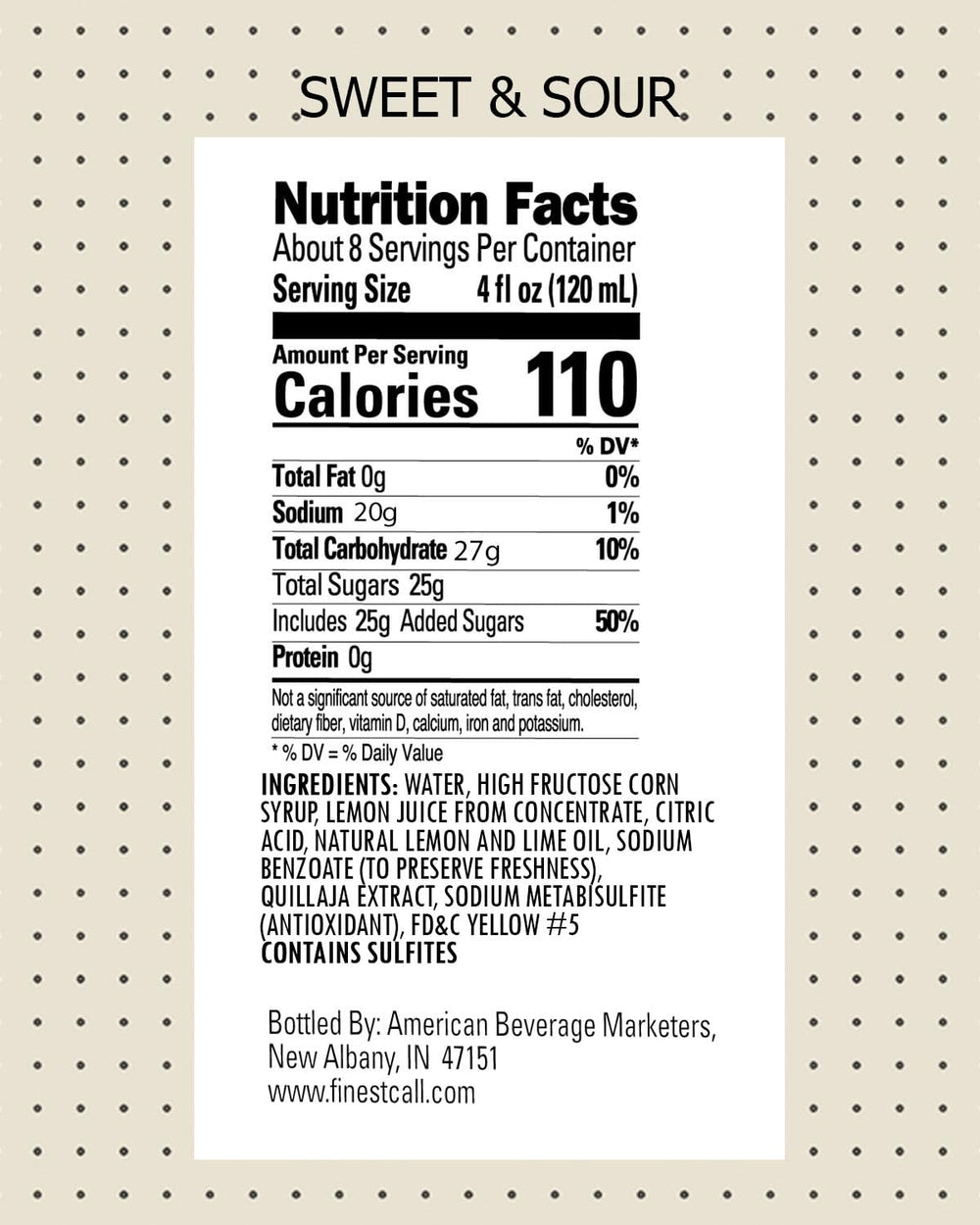 Finest Call Sweet & Sour bottle label highlighting flavor balance.