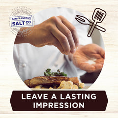 Finishing salt on plated dish adds savory depth with truffle notes.
