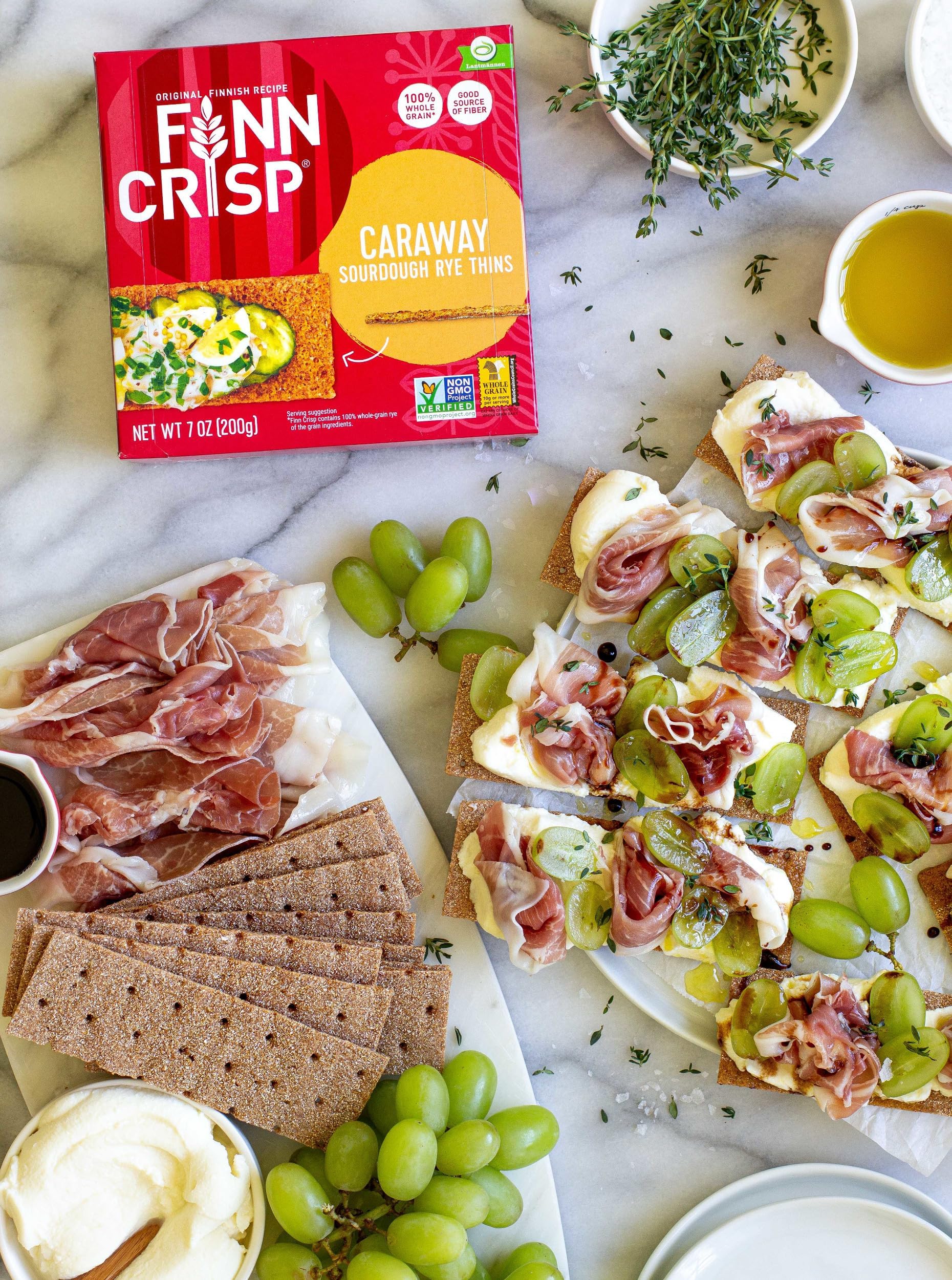Finn Crisp 100 percent wholegrain rye thins, fiber-forward crunch for balanced snacking.