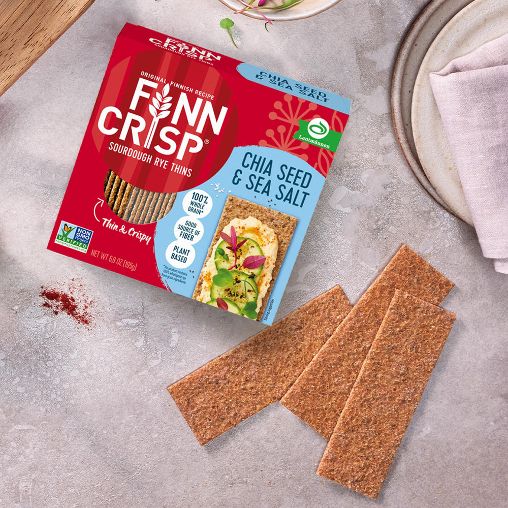 Finn Crisp chia seeds visible highlighting nutritious crunchy texture.
