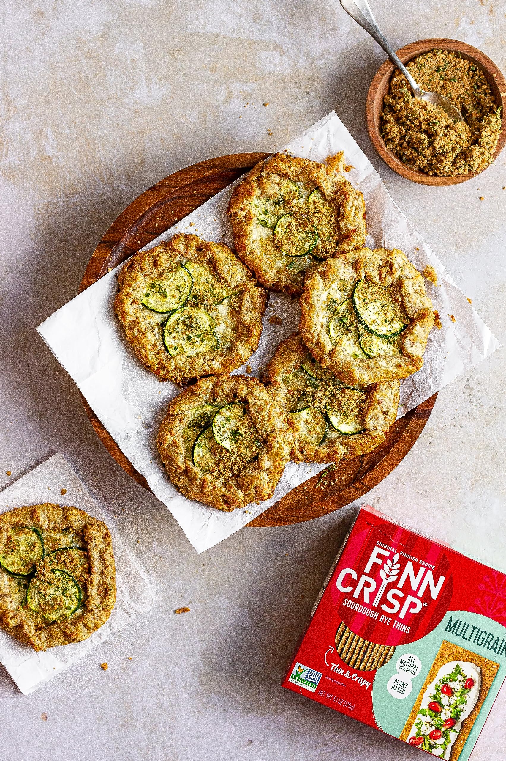 Finn Crisp Multigrain Crispbread uses whole grains like rye and oats.