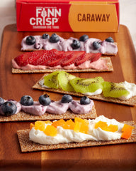 Finn Crisp Open-face sandwich toppings on Caraway Crispbread for a flavorful lunch.