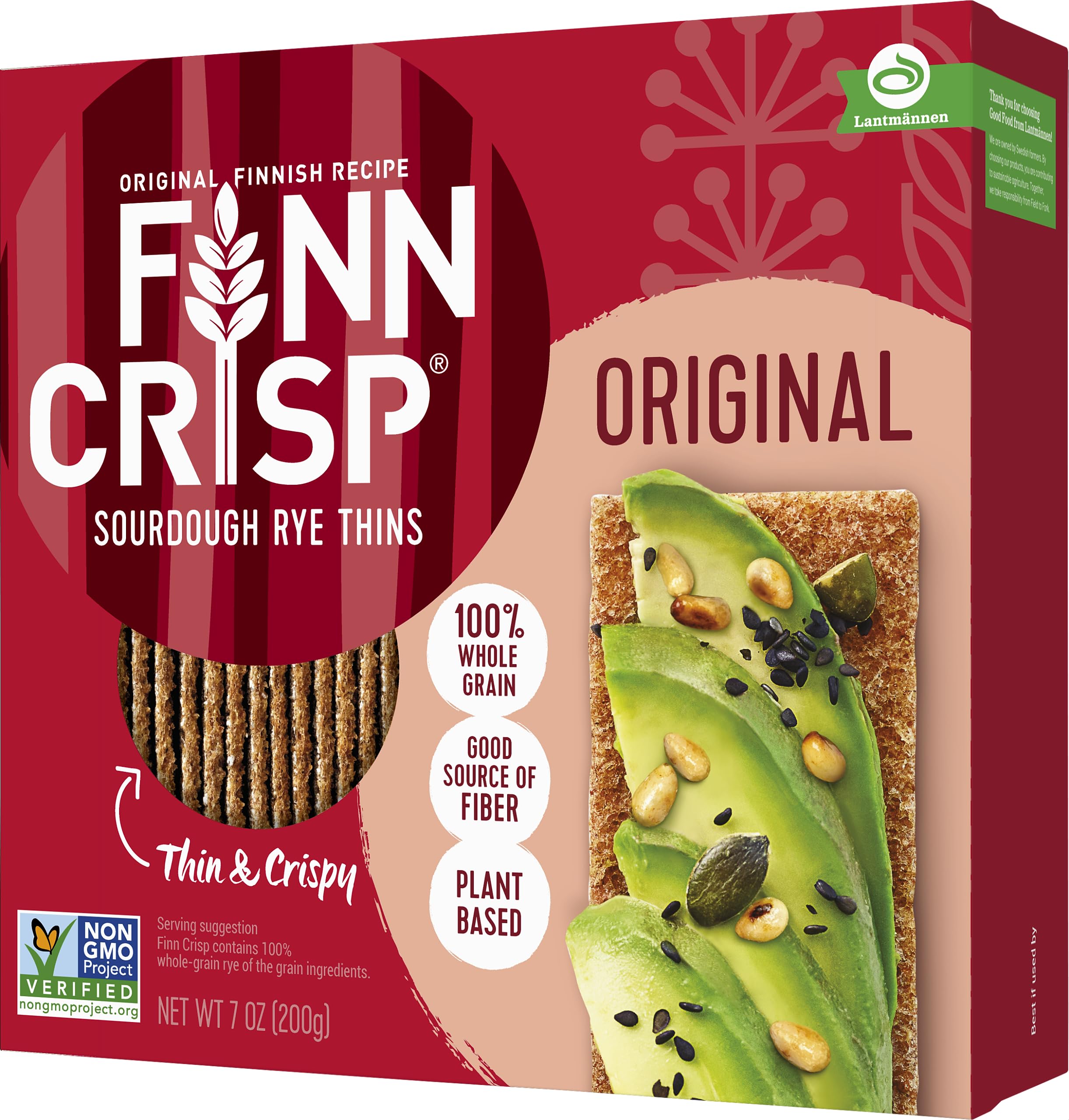 Finn Crisp Original Rye Crispbread 7oz box — thin, crisp base for light snacks.