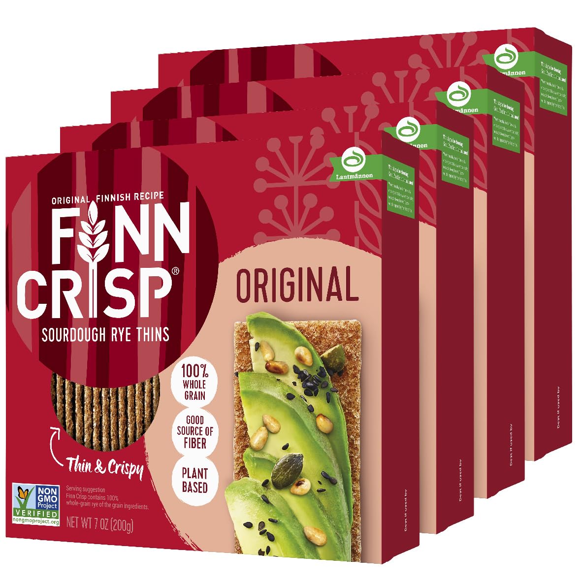 Finn Crisp Original Rye Crispbread packaging showing a crisp, fiber-rich base