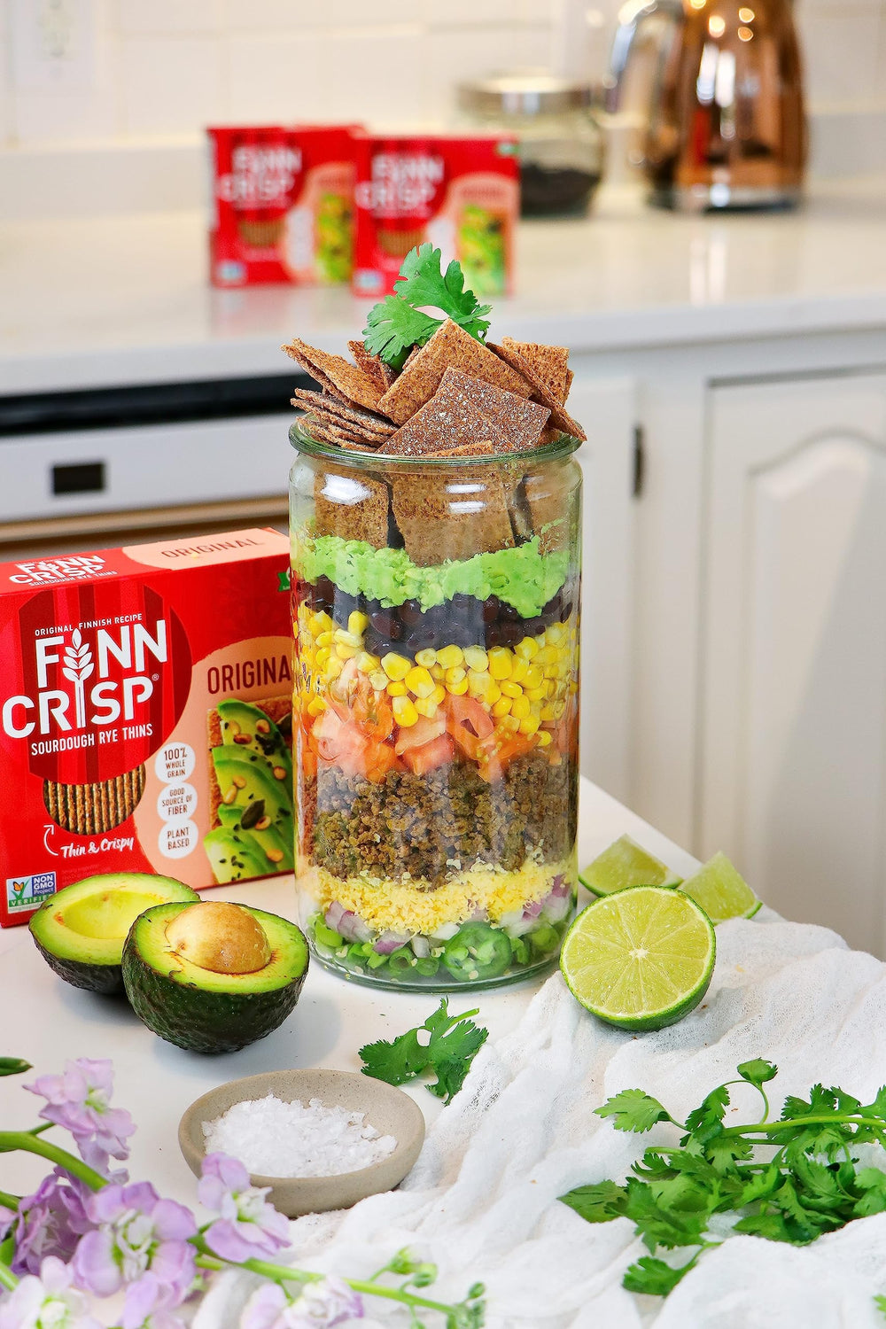 Finn Crisp rye crispbread with avocado and toppings idea