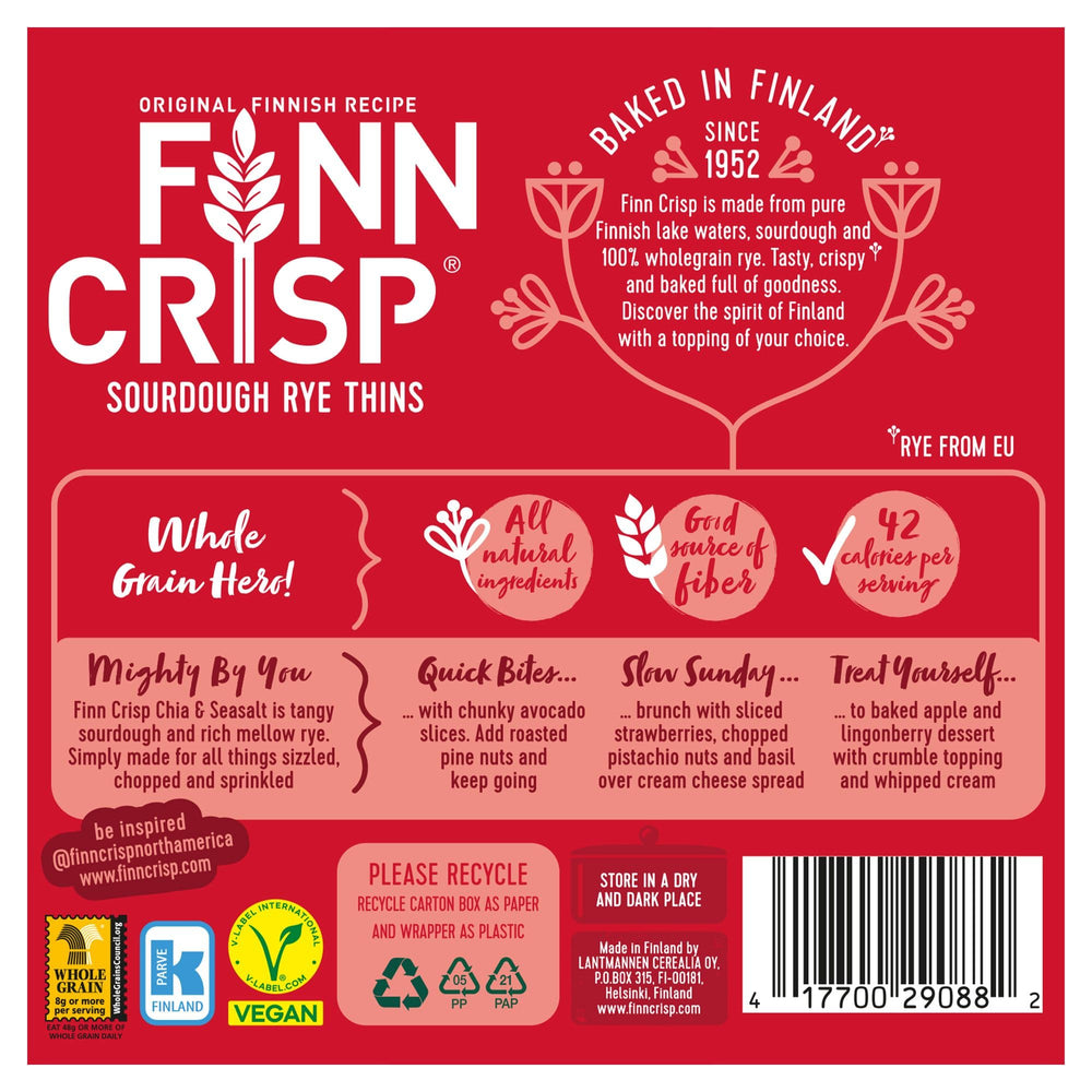 Finn Crisp pack shot on a clean kitchen counter.