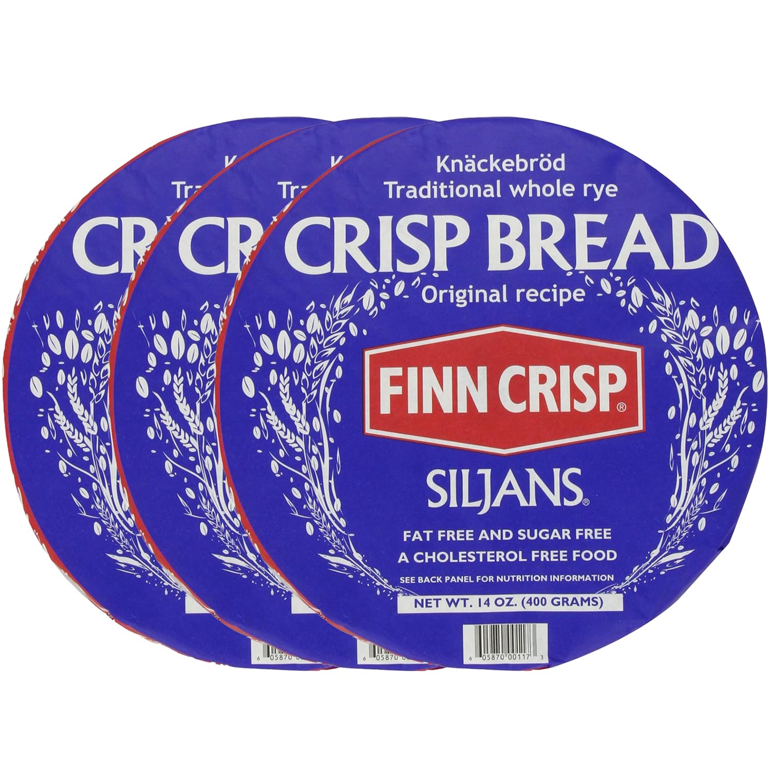 Finn Crisp Siljans Round Rye Crispbread wheel close-up, crispy texture ideal with butter.