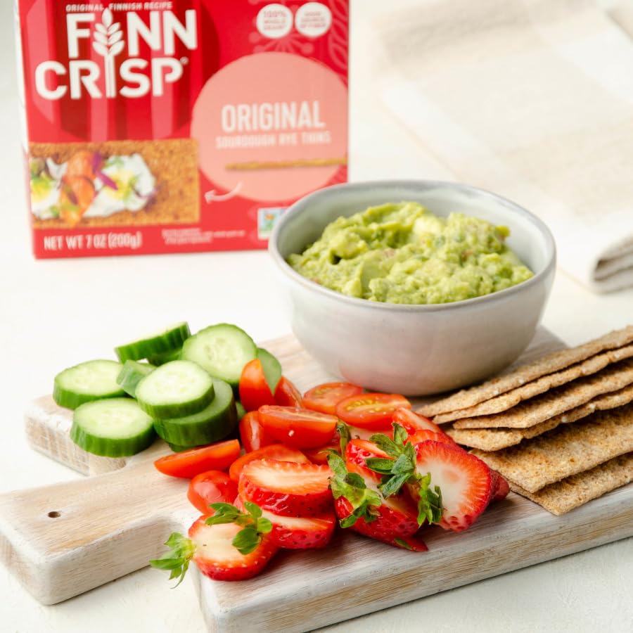 Finn Crisp rye thins on a plate ready for toppings.