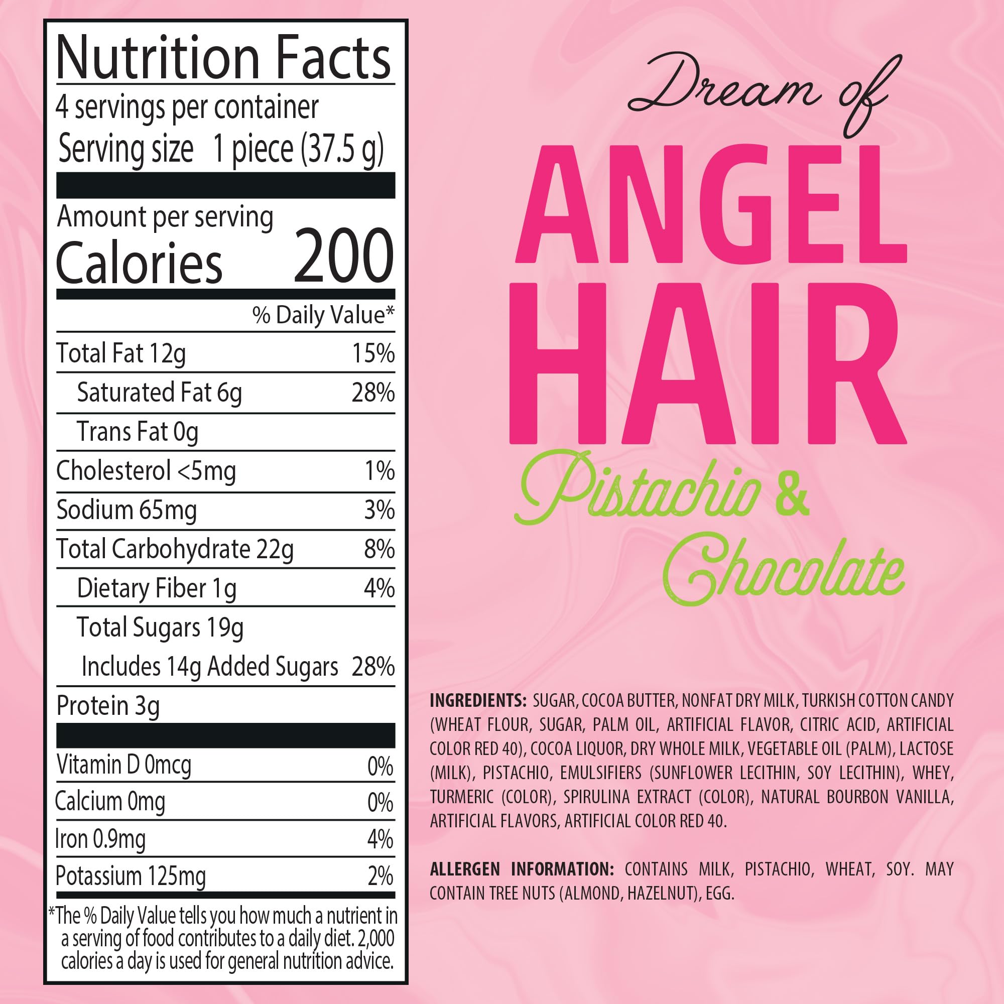 Fiorella Dubai Angel Hair Chocolate Bar closeup pistachio cream reveals lush, creamy filling.