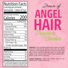 Fiorella Dubai Angel Hair Chocolate Bar closeup pistachio cream reveals lush, creamy filling.