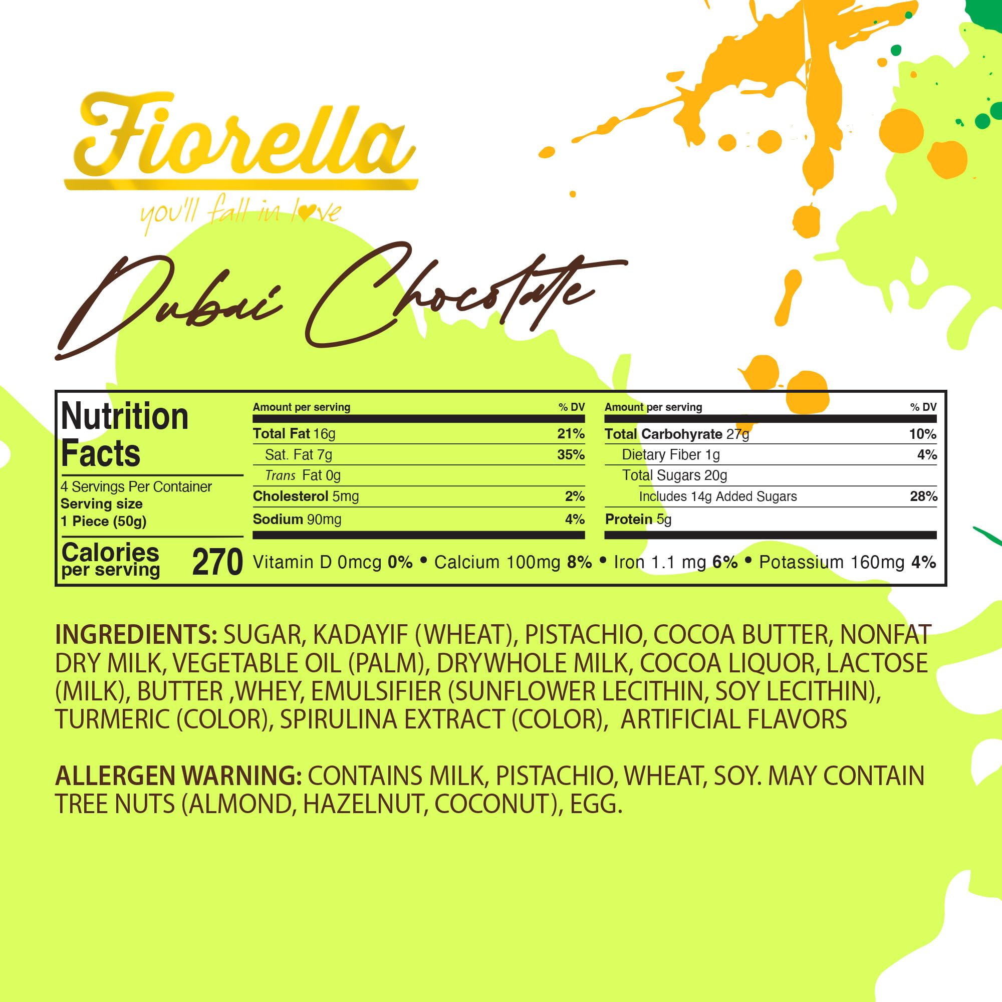 Fiorella Dubai chocolate bar knafeh kadayif shreds add crisp texture.