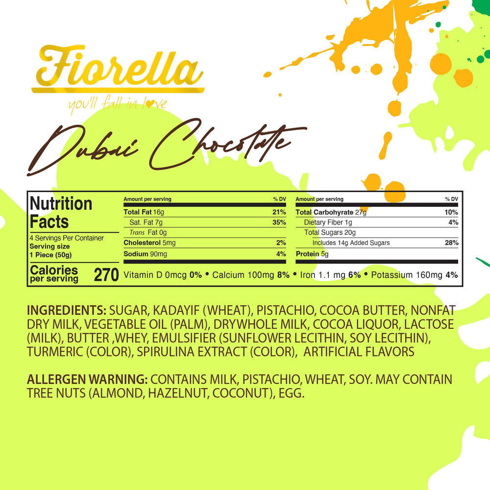 Fiorella Dubai chocolate bar knafeh kadayif shreds add crisp texture.