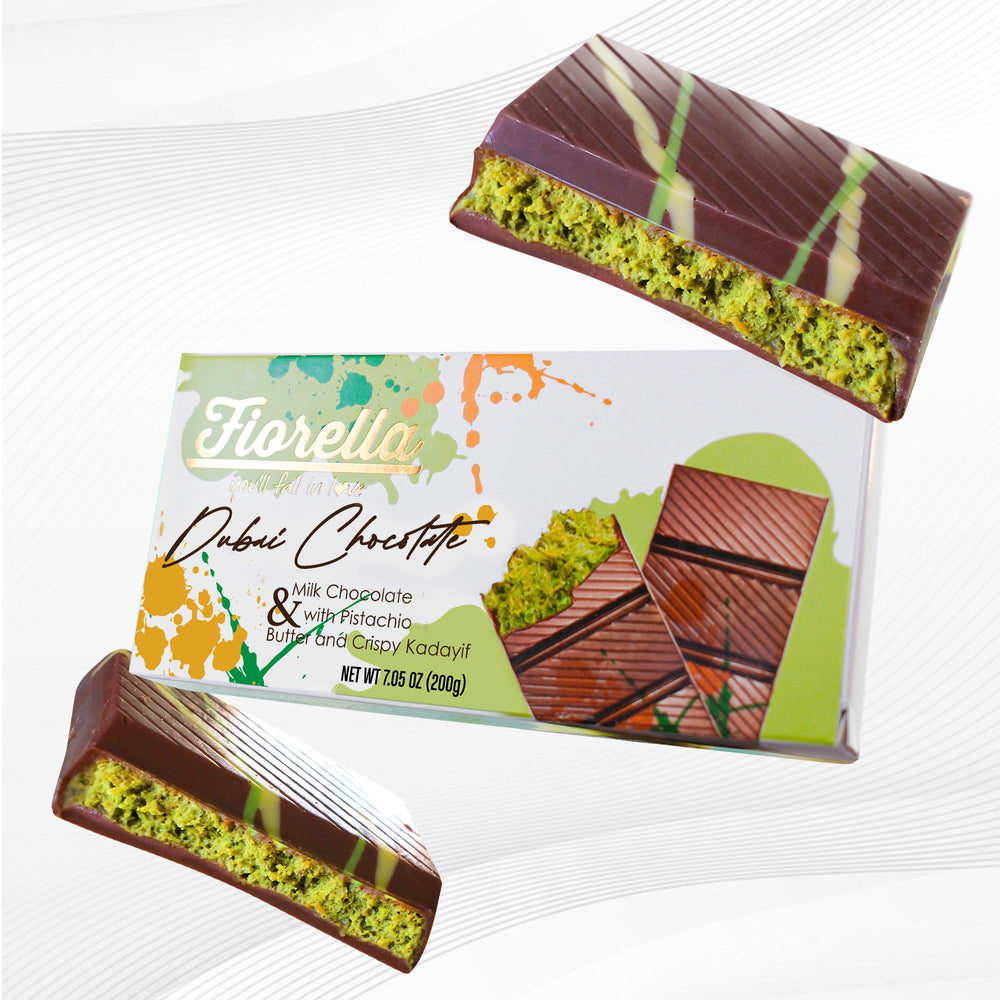 Fiorella Dubai chocolate bar pistachio butter and knafeh kadayif fusion.