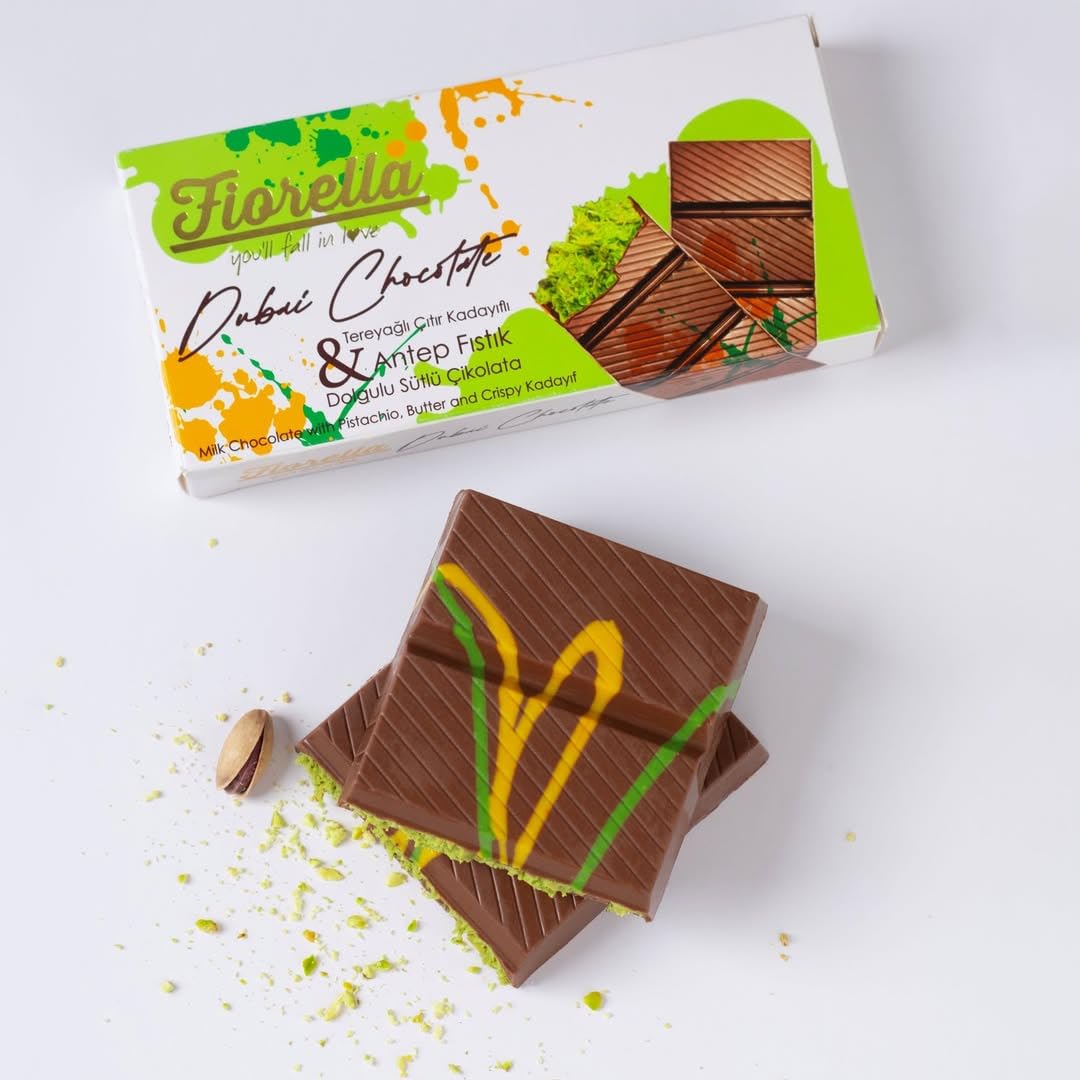 Fiorella Dubai chocolate bar rectangular block ready to share.