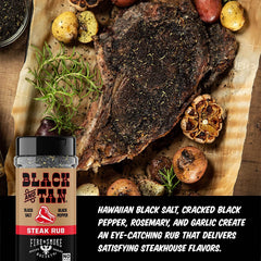 Fire and Smoke Society bottle tilted view highlights versatile rub for steaks and brisket.