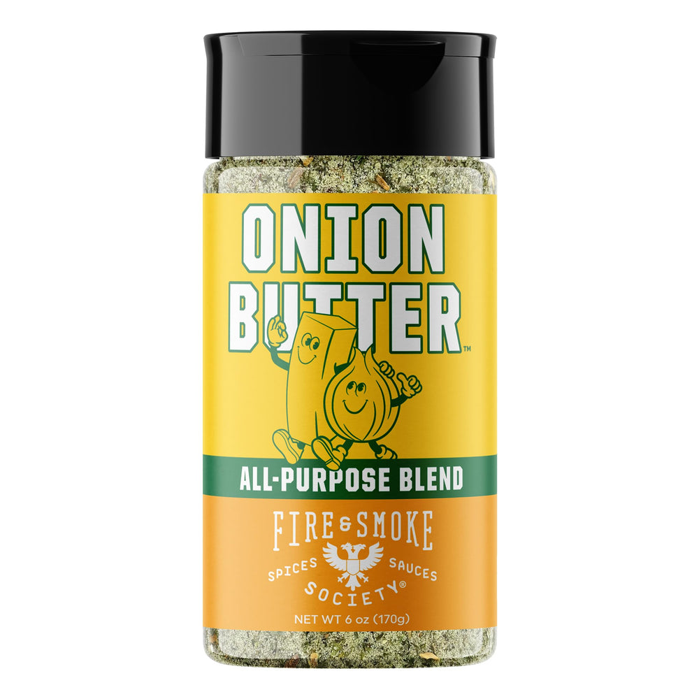 Fire & Smoke Society Onion Butter Seasoning bottle for versatile steak-ready flavor.