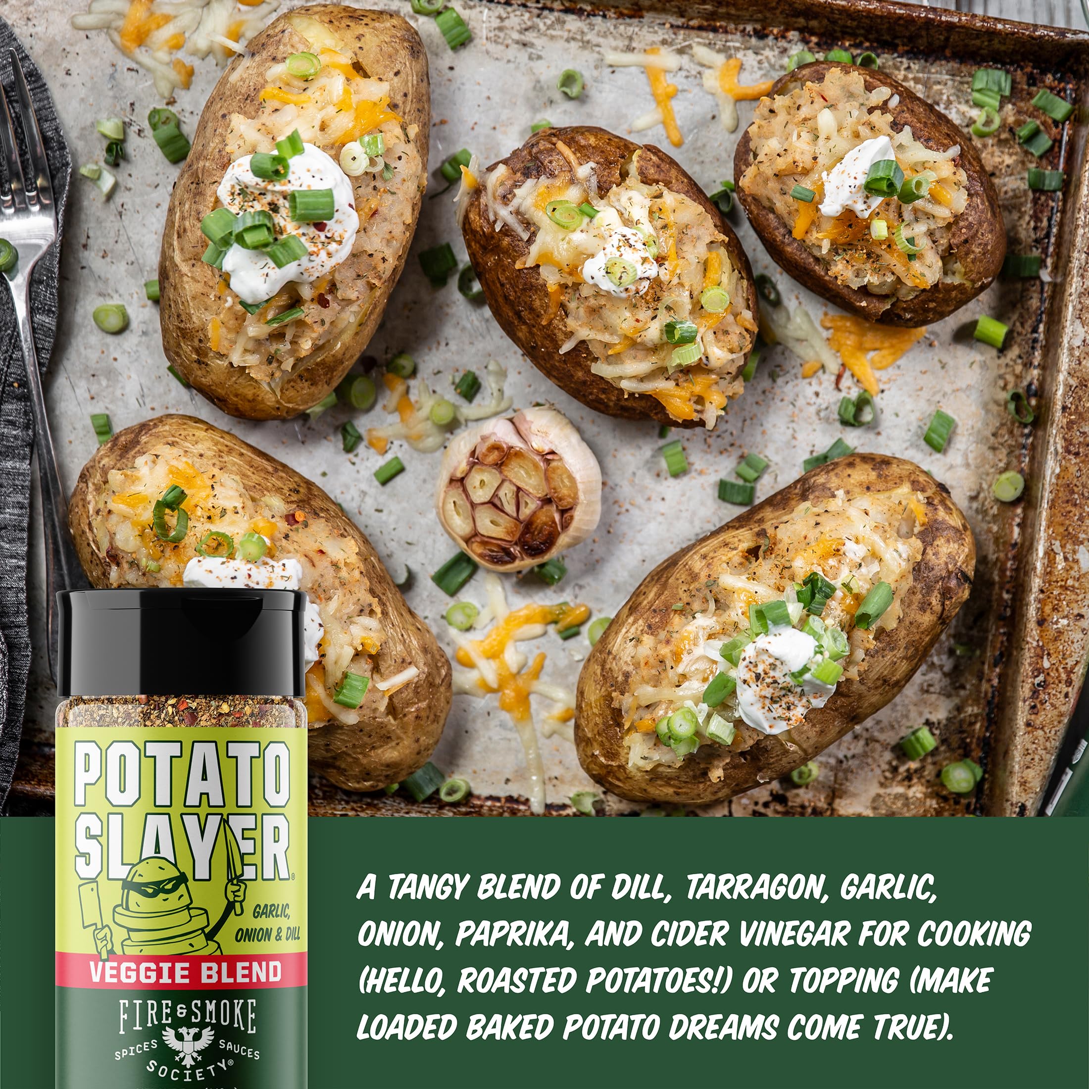 Fire & Smoke Society Potato Slayer on roasted potatoes delivers tangy, savory notes.