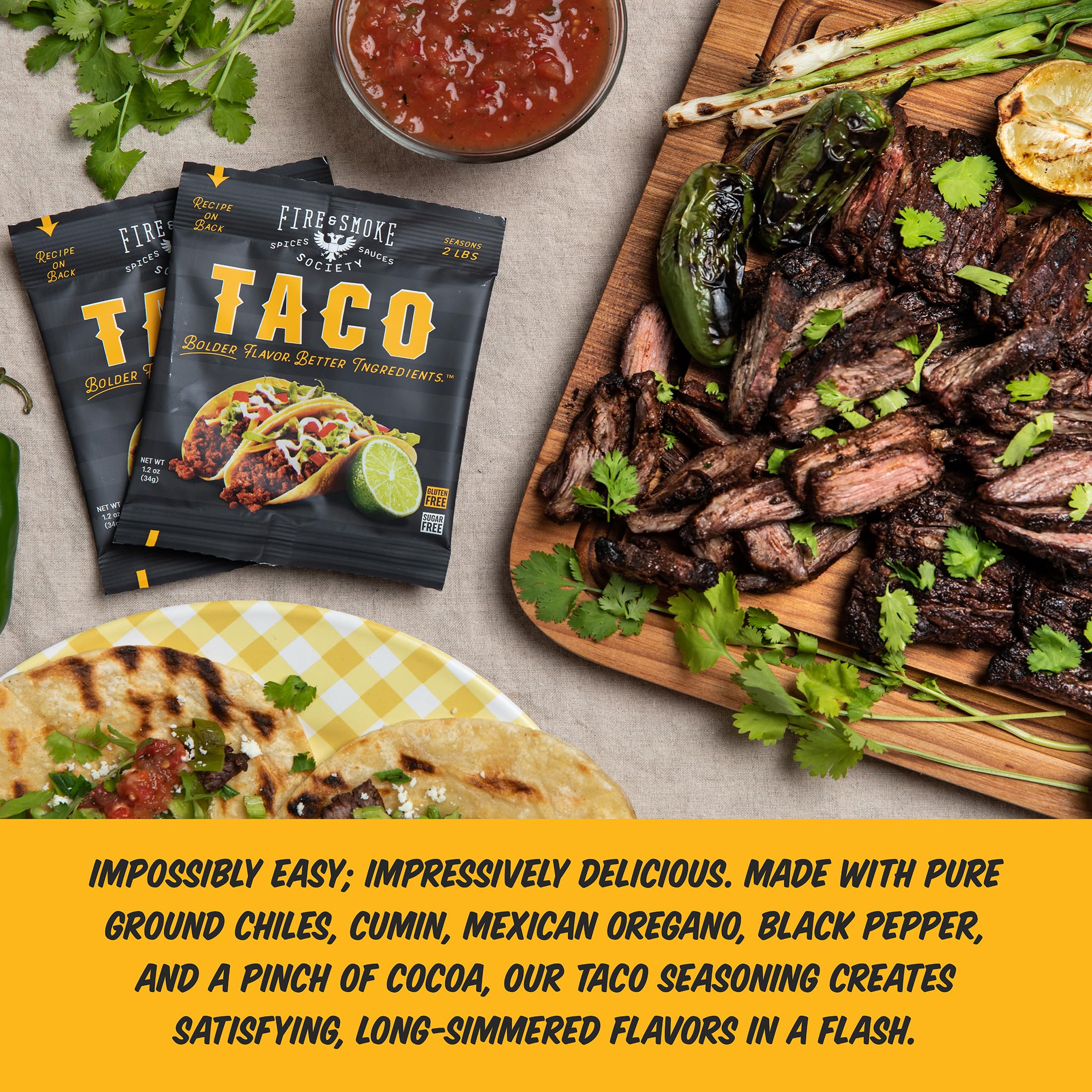 Fire & Smoke Society 12-pack taco seasoning for versatile Mexican cooking.